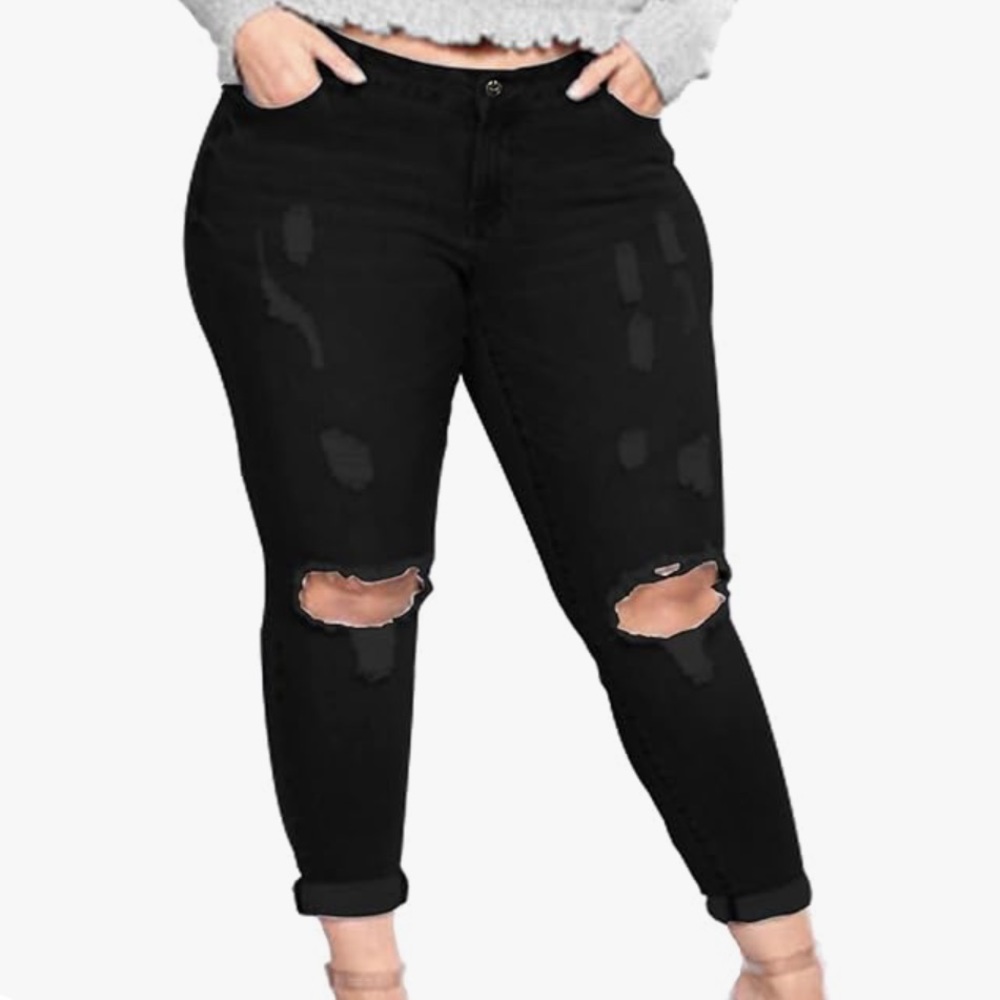 Tulucky Women's Plus Size Boyfriend Jeans Distressed Ripped Stretch Skinny Jeans